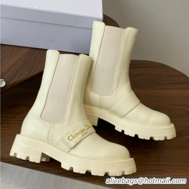 Best Grade Dior D-Quest Ankle Boots in Calfskin Leather White 0822056