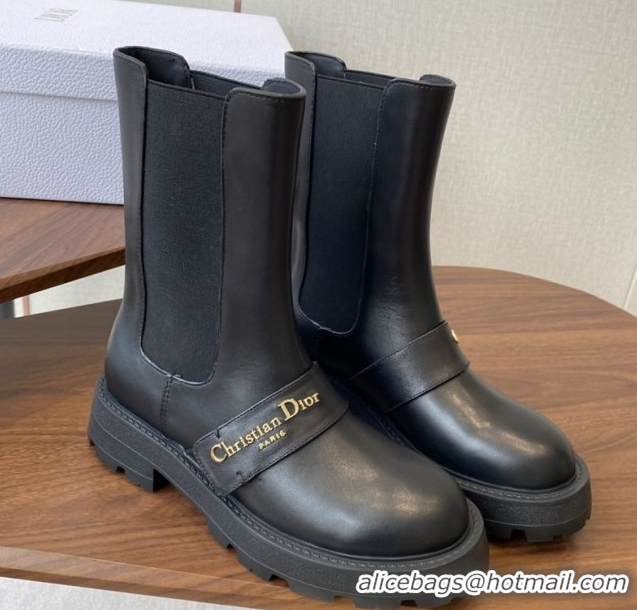Elegant Dior D-Quest Ankle Boots in Calfskin Leather Black 0822057