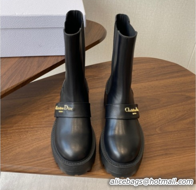 Elegant Dior D-Quest Ankle Boots in Calfskin Leather Black 0822057