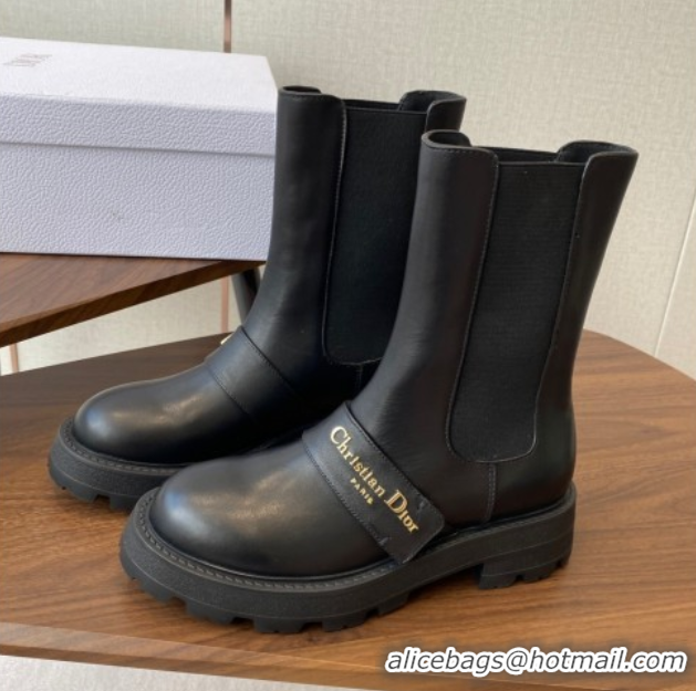 Elegant Dior D-Quest Ankle Boots in Calfskin Leather Black 0822057
