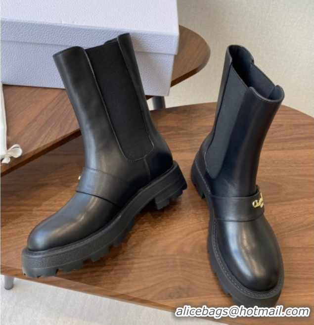 Elegant Dior D-Quest Ankle Boots in Calfskin Leather Black 0822057