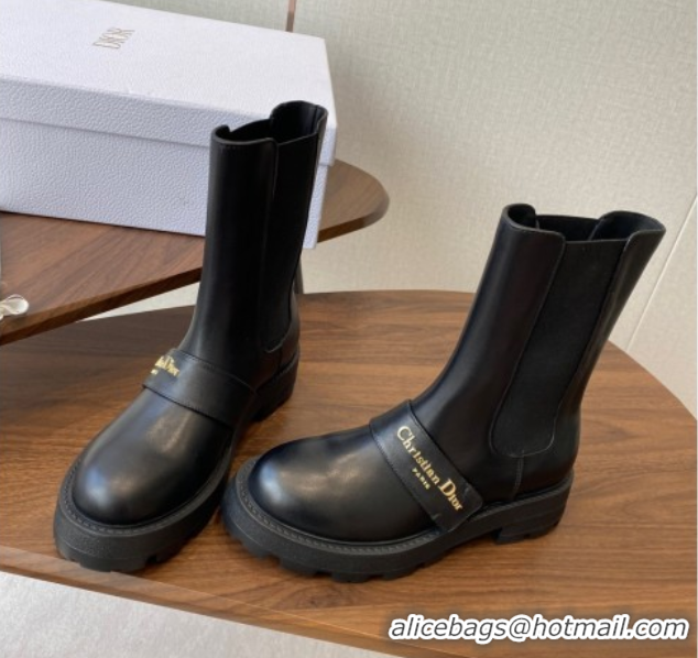 Elegant Dior D-Quest Ankle Boots in Calfskin Leather Black 0822057