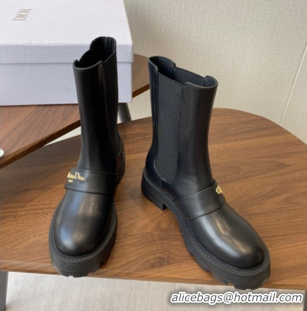 Elegant Dior D-Quest Ankle Boots in Calfskin Leather Black 0822057