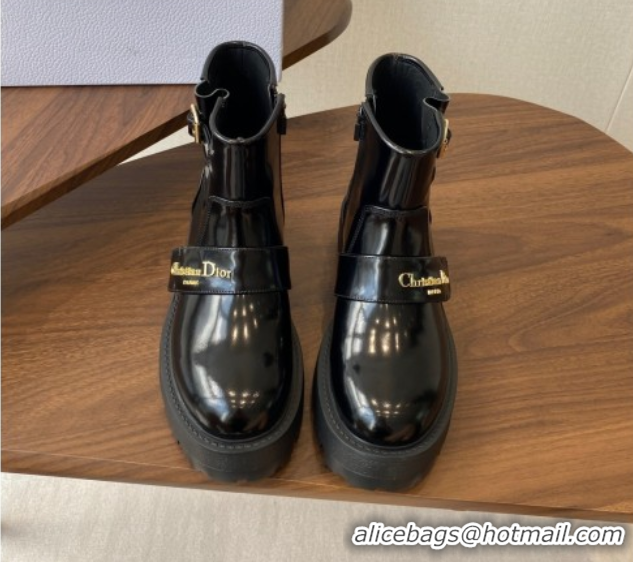 Durable Dior D-Quest Ankle Boots in Shiny Calfskin Black 2025 DR082102 0822059