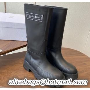 Buy Luxury Dior D-Scots Medium Boots in Black Rubber-Effect Calfskin DR082103 0822061