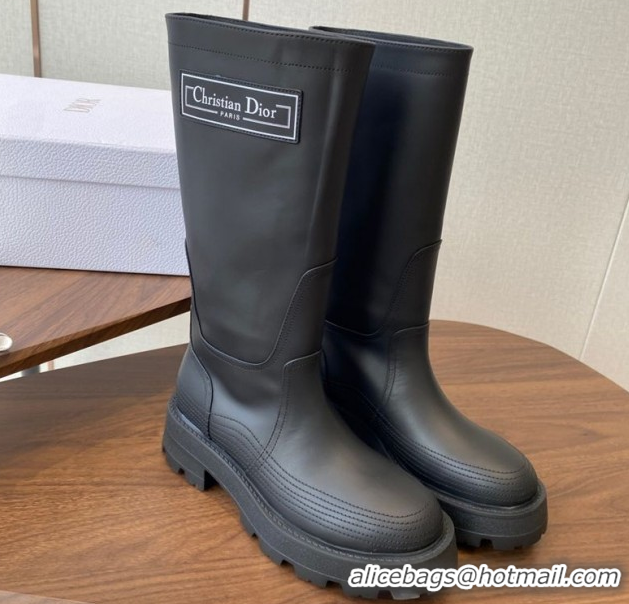 Buy Luxury Dior D-Scots Medium Boots in Black Rubber-Effect Calfskin DR082103 0822061