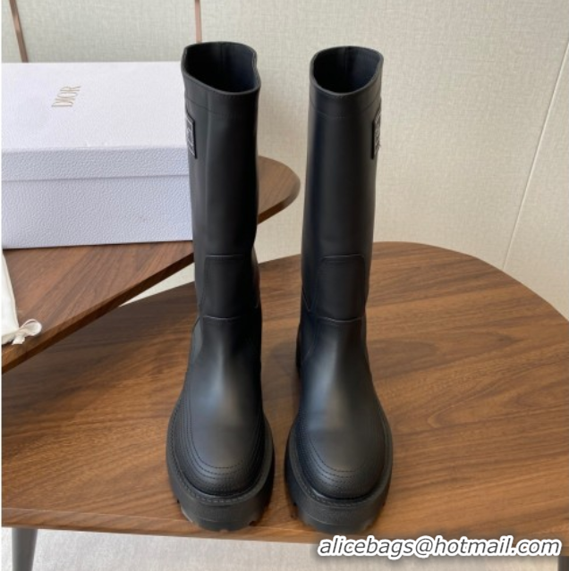 Buy Luxury Dior D-Scots Medium Boots in Black Rubber-Effect Calfskin DR082103 0822061