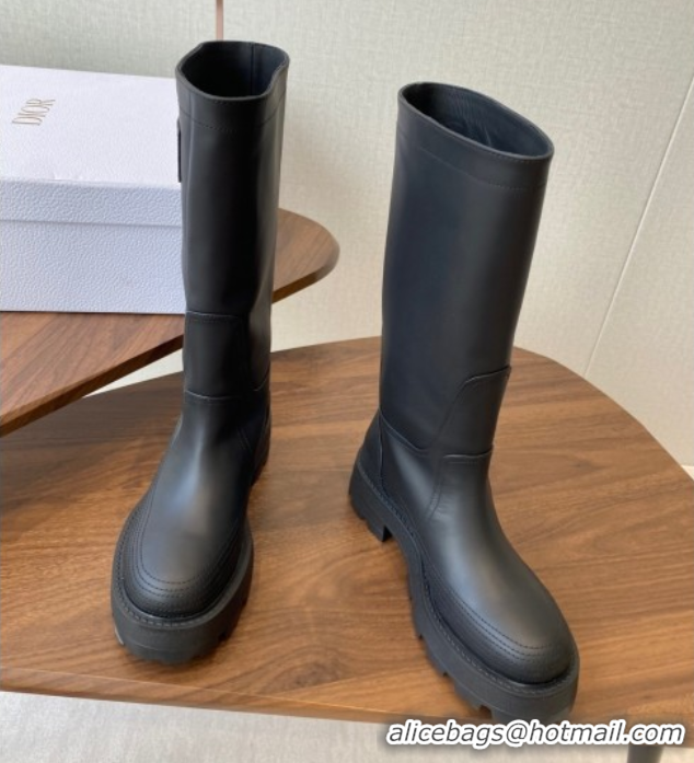 Buy Luxury Dior D-Scots Medium Boots in Black Rubber-Effect Calfskin DR082103 0822061