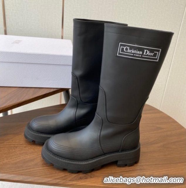 Buy Luxury Dior D-Scots Medium Boots in Black Rubber-Effect Calfskin DR082103 0822061