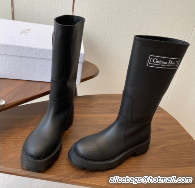 Buy Luxury Dior D-Scots Medium Boots in Black Rubber-Effect Calfskin DR082103 0822061