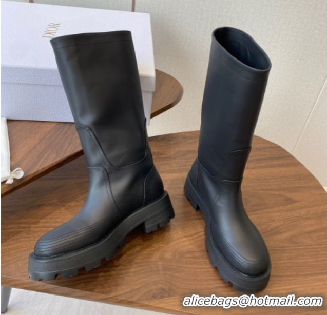 Buy Luxury Dior D-Scots Medium Boots in Black Rubber-Effect Calfskin DR082103 0822061