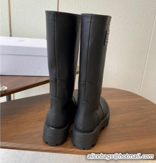 Buy Luxury Dior D-Scots Medium Boots in Black Rubber-Effect Calfskin DR082103 0822061