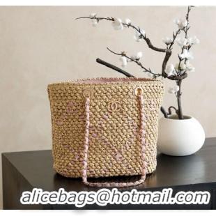 Spot Bulk Chanel Raffia Straw Small Shopping Bag CH101003 Beige/Pink 2025