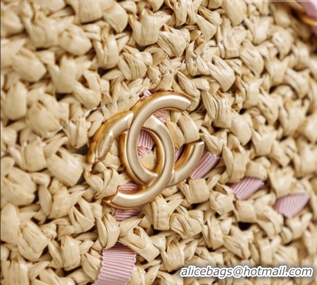 Spot Bulk Chanel Raffia Straw Small Shopping Bag CH101003 Beige/Pink 2025