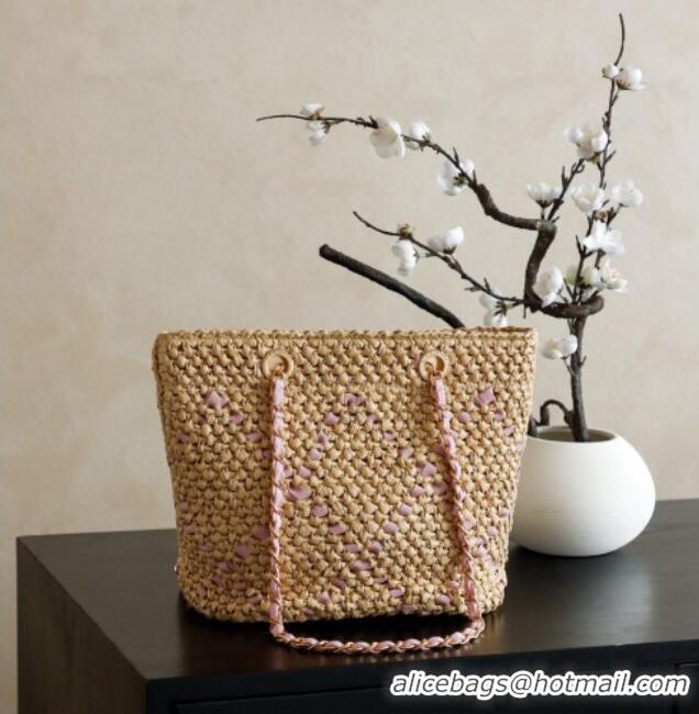 Spot Bulk Chanel Raffia Straw Small Shopping Bag CH101003 Beige/Pink 2025
