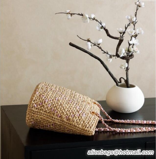 Spot Bulk Chanel Raffia Straw Small Shopping Bag CH101003 Beige/Pink 2025
