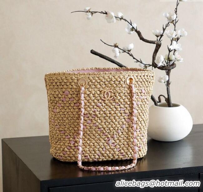 Spot Bulk Chanel Raffia Straw Small Shopping Bag CH101003 Beige/Pink 2025