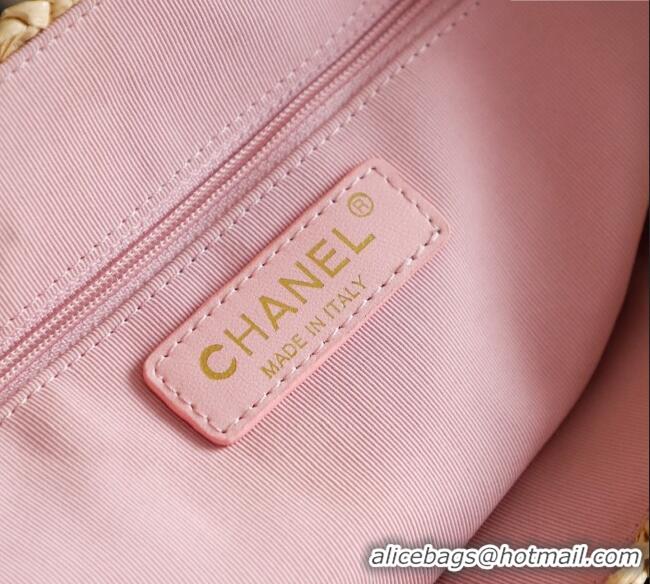 Spot Bulk Chanel Raffia Straw Small Shopping Bag CH101003 Beige/Pink 2025