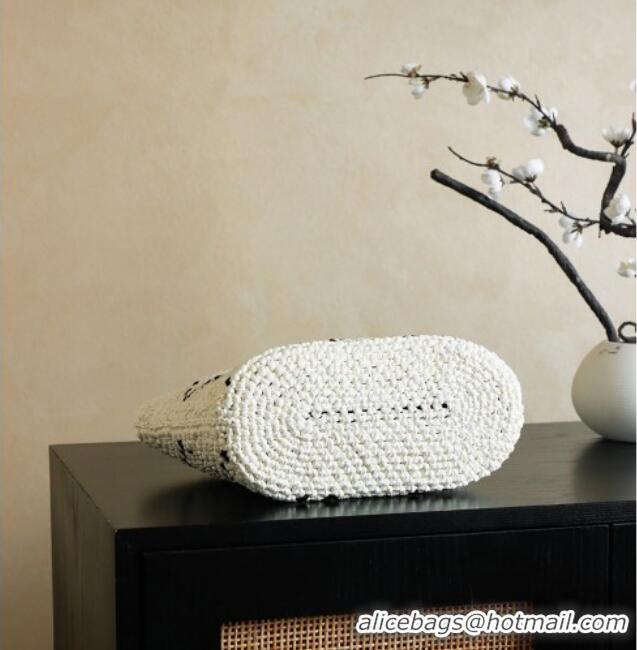 Top Quality Chanel Raffia Straw Small Shopping Bag CH101003 White/Black 2025