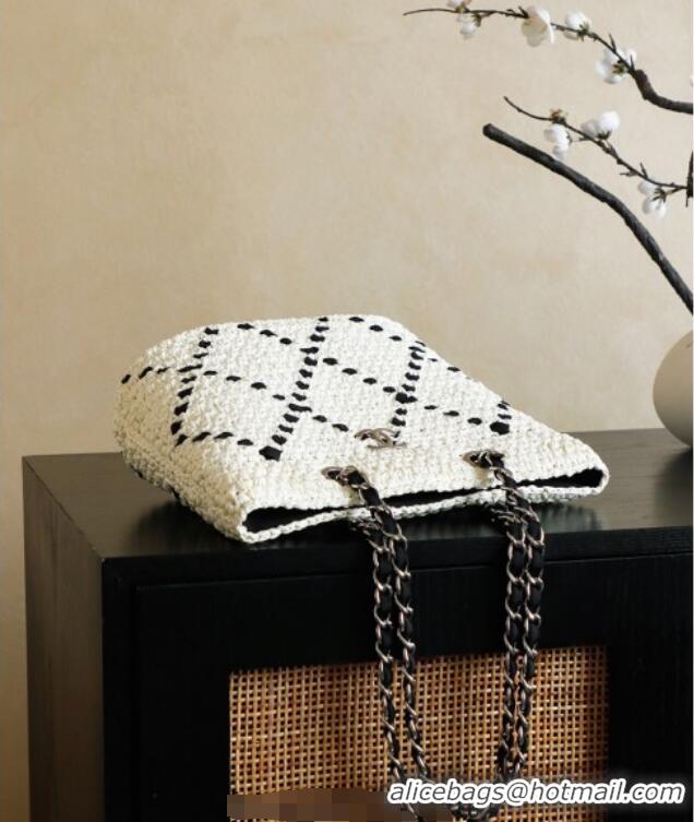 Top Quality Chanel Raffia Straw Small Shopping Bag CH101003 White/Black 2025