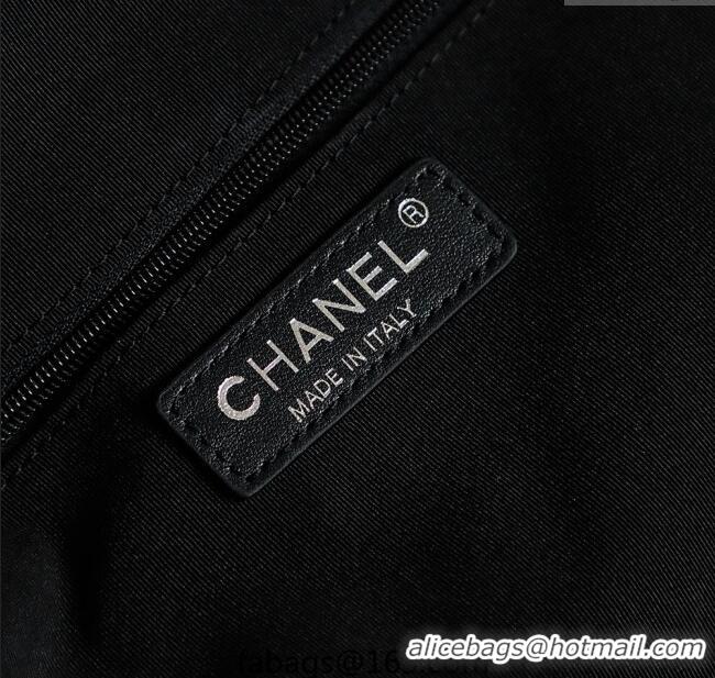 Top Quality Chanel Raffia Straw Small Shopping Bag CH101003 White/Black 2025