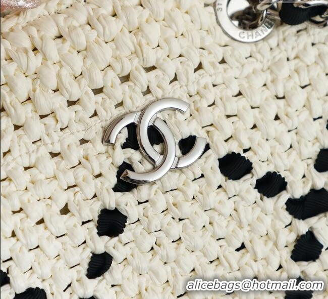 Top Quality Chanel Raffia Straw Small Shopping Bag CH101003 White/Black 2025