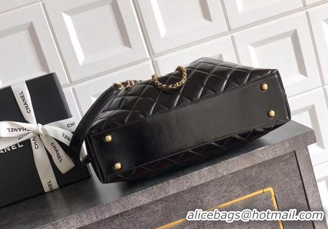 Luxury Classic Chanel Waxy Leather Shopping Bag CH1010 Black/Gold 2025
