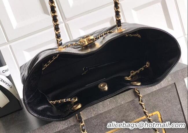 Luxury Classic Chanel Waxy Leather Shopping Bag CH1010 Black/Gold 2025