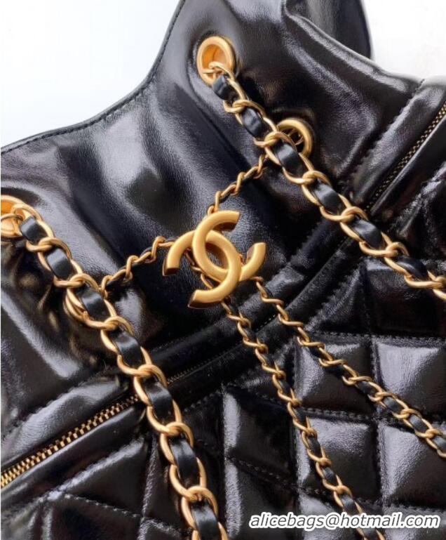 Luxury Classic Chanel Waxy Leather Shopping Bag CH1010 Black/Gold 2025