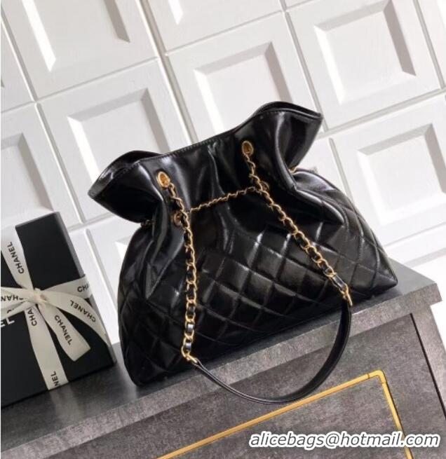 Luxury Classic Chanel Waxy Leather Shopping Bag CH1010 Black/Gold 2025