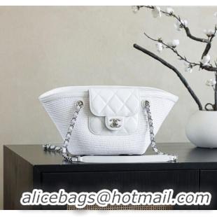 Buy Classic Chanel Raffia Straw and Calfskin Small Shopping Bag AS5951 White 2025