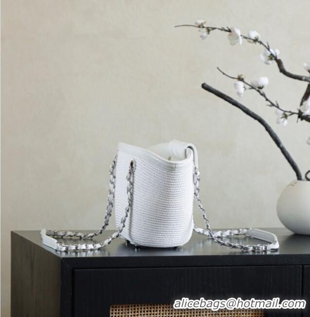 Buy Classic Chanel Raffia Straw and Calfskin Small Shopping Bag AS5951 White 2025