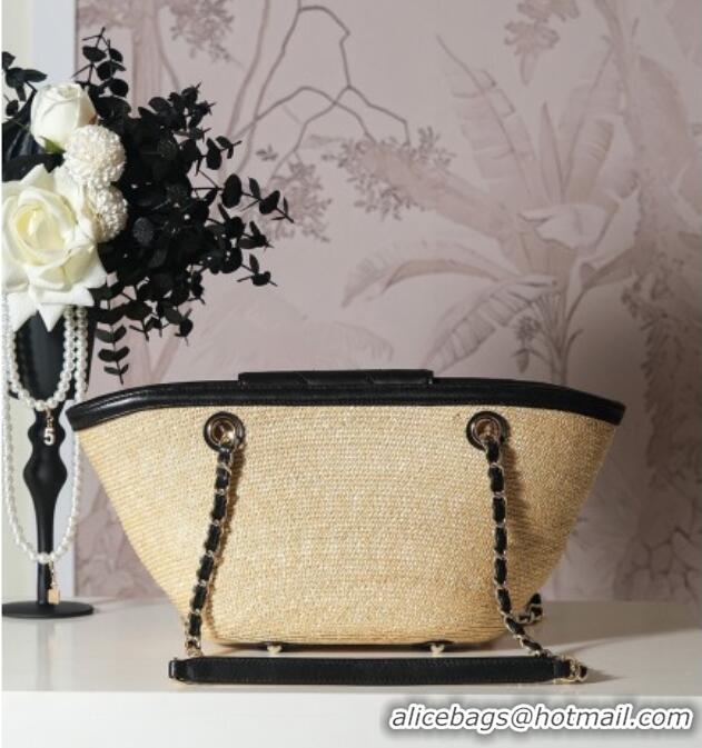 Market Sells Chanel Raffia Straw and Calfskin Small Shopping Bag AS5951 Beige/Black 2025