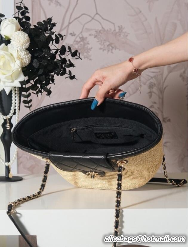 Market Sells Chanel Raffia Straw and Calfskin Small Shopping Bag AS5951 Beige/Black 2025