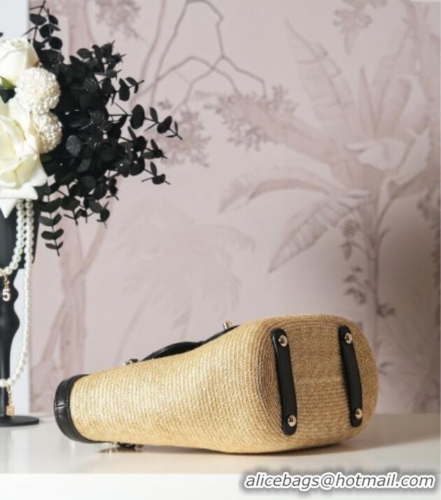 Market Sells Chanel Raffia Straw and Calfskin Small Shopping Bag AS5951 Beige/Black 2025