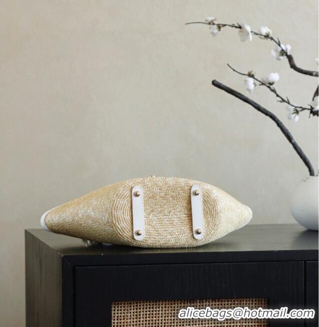 New Stylish Chanel Raffia Straw and Calfskin Small Shopping Bag AS5951 White/Beige 2025