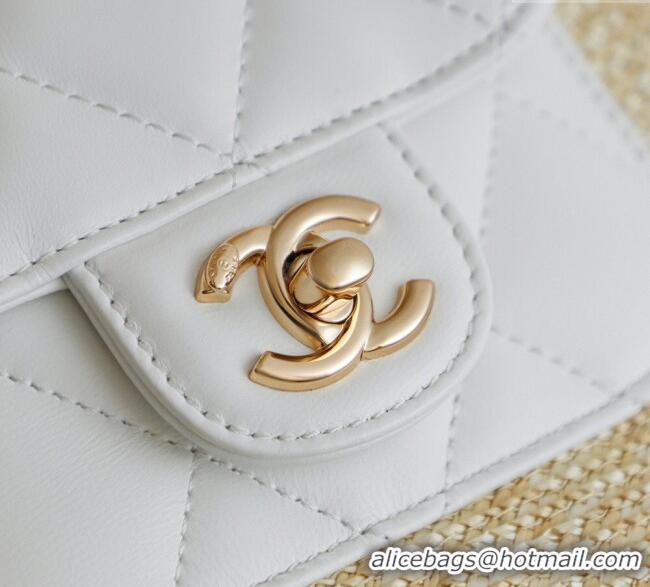 New Stylish Chanel Raffia Straw and Calfskin Small Shopping Bag AS5951 White/Beige 2025