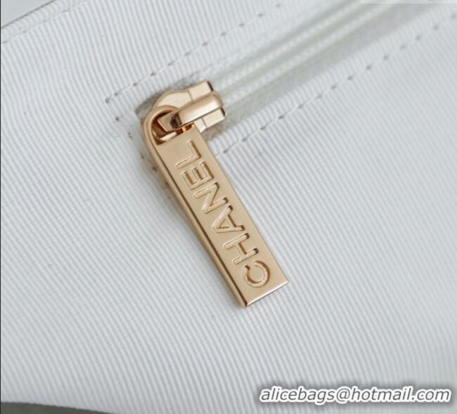New Stylish Chanel Raffia Straw and Calfskin Small Shopping Bag AS5951 White/Beige 2025