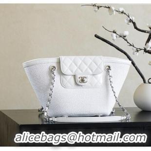 Market Sells Chanel Raffia Straw and Calfskin Large Shopping Bag AS5951 White 2025