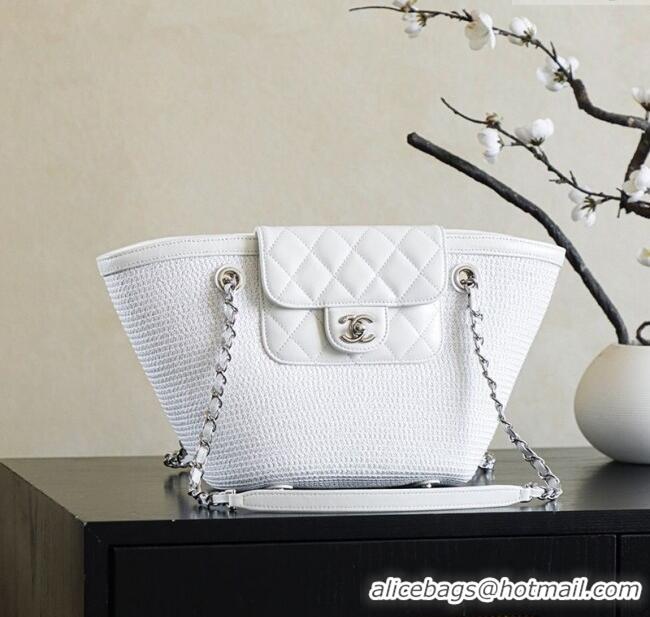 Market Sells Chanel Raffia Straw and Calfskin Large Shopping Bag AS5951 White 2025