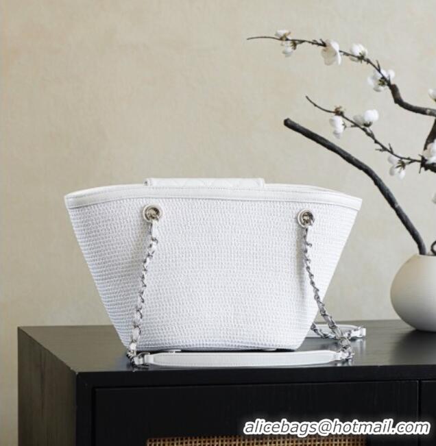 Market Sells Chanel Raffia Straw and Calfskin Large Shopping Bag AS5951 White 2025