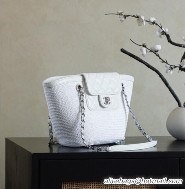 Market Sells Chanel Raffia Straw and Calfskin Large Shopping Bag AS5951 White 2025