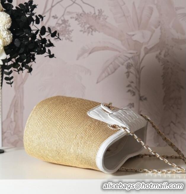 Hot Style Chanel Raffia Straw and Calfskin Large Shopping Bag AS5951 Beige/White 2025