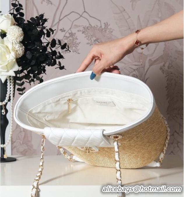 Hot Style Chanel Raffia Straw and Calfskin Large Shopping Bag AS5951 Beige/White 2025