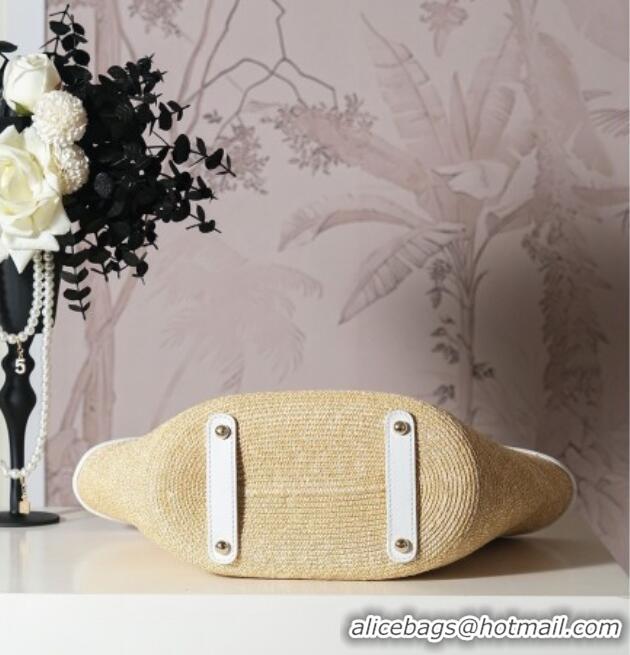 Hot Style Chanel Raffia Straw and Calfskin Large Shopping Bag AS5951 Beige/White 2025