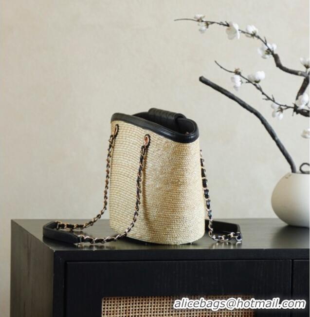 Modern Classic Chanel Raffia Straw and Calfskin Large Shopping Bag AS5951 Beige/Black 2025