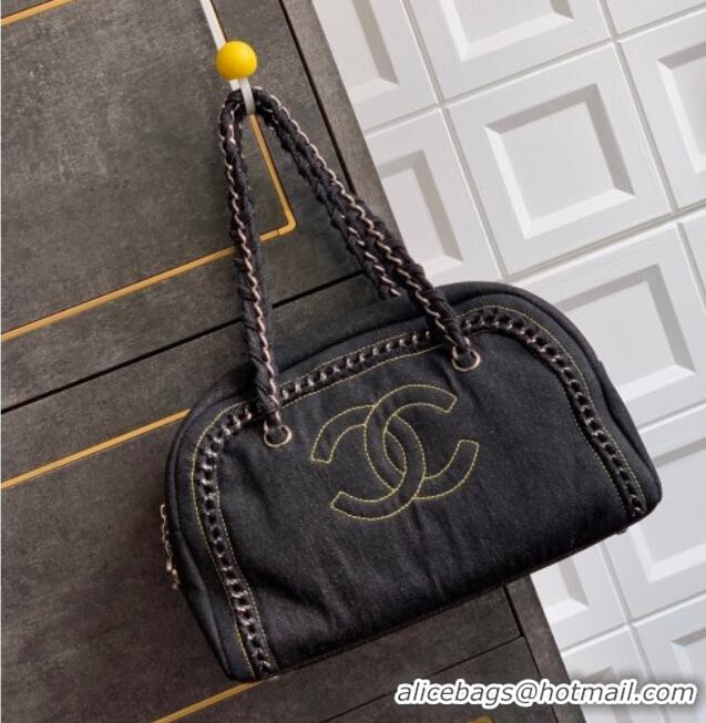 Luxury Classic Chanel Denim Bowling Bag CH101004 Black/Silver 2025