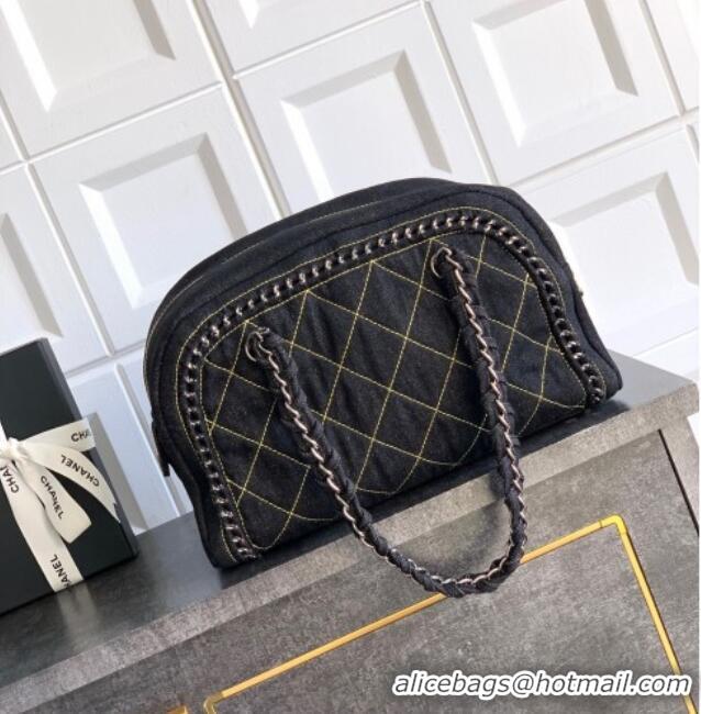 Luxury Classic Chanel Denim Bowling Bag CH101004 Black/Silver 2025