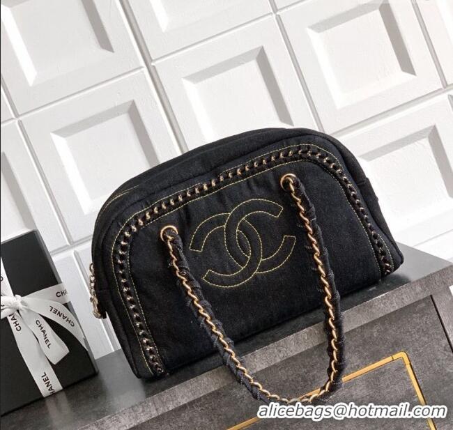 New Stylish Chanel Denim Bowling Bag CH101004 Black/Gold 2025