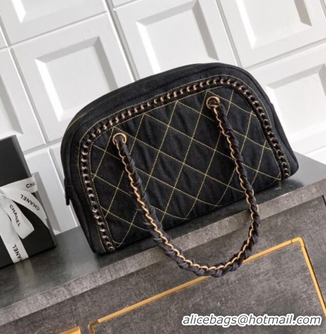 New Stylish Chanel Denim Bowling Bag CH101004 Black/Gold 2025